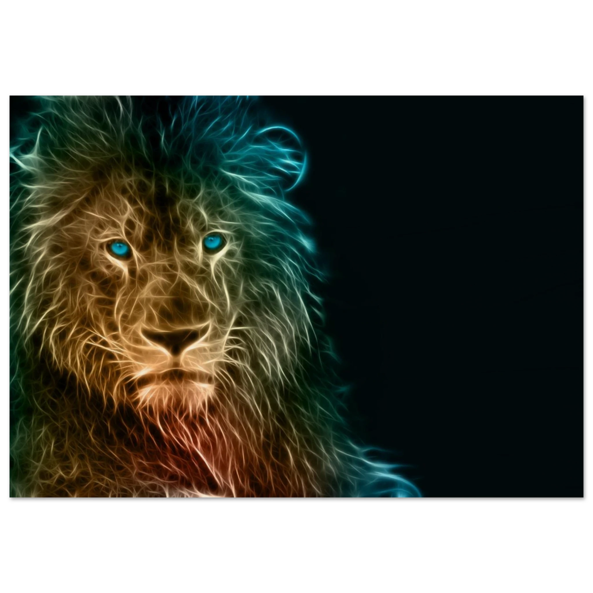 Neon Majesty – Abstract Lion Spirit Wall Art Print - Wood Prints - 70x100 cm / 28x40″ -