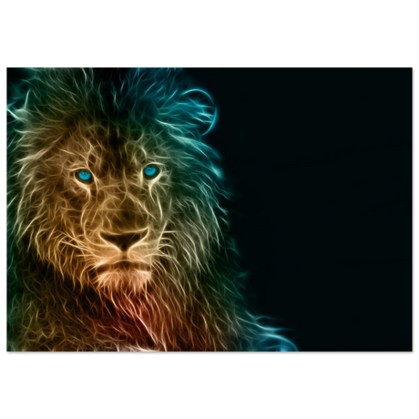 Neon Majesty – Abstract Lion Spirit Wall Art Print - Wood Prints - 70x100 cm / 28x40″ -