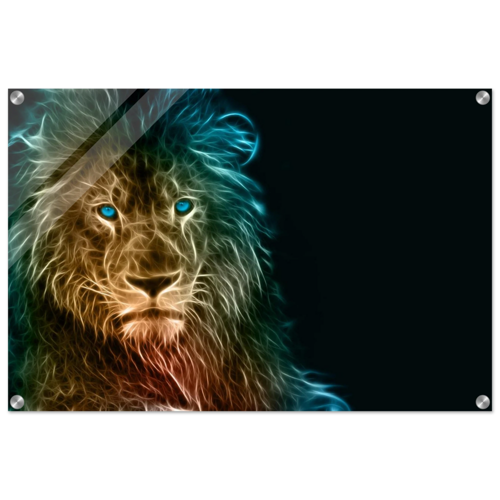 Neon Majesty – Abstract Lion Spirit Wall Art Print - Acrylic Print - 50x75 cm / 20x30″ -