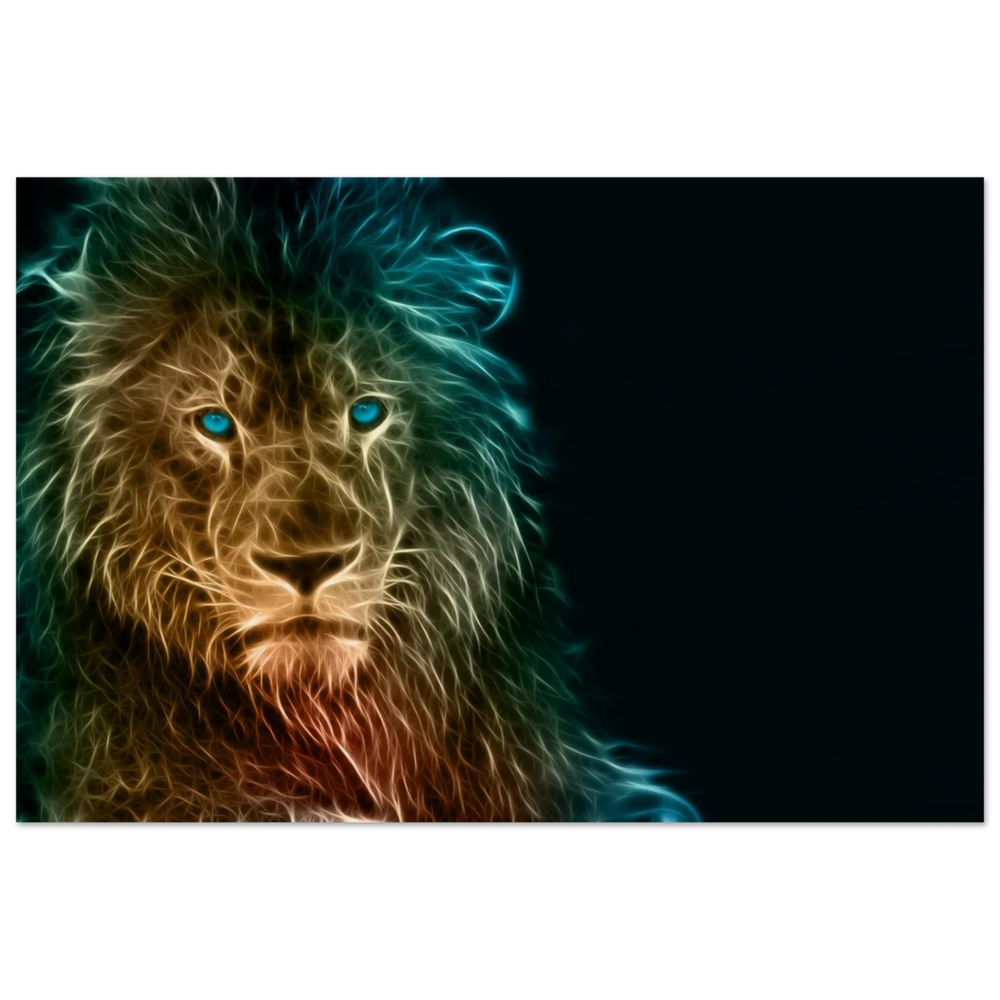 Neon Majesty – Abstract Lion Spirit Wall Art Print - Wood Prints - 30x45 cm / 12x18″ -