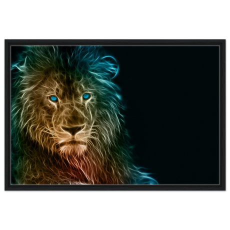 Neon Majesty – Abstract Lion Spirit Wall Art Print - Framed Canvas - 60x90 cm / 24x36″ - Black frame