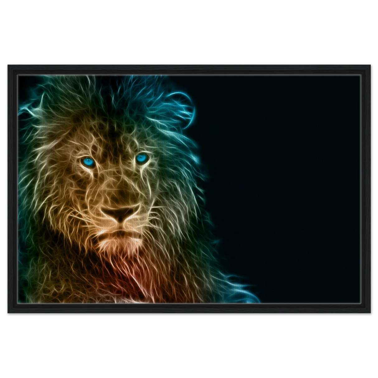 Neon Majesty – Abstract Lion Spirit Wall Art Print - Framed Canvas - 60x90 cm / 24x36″ - Black frame
