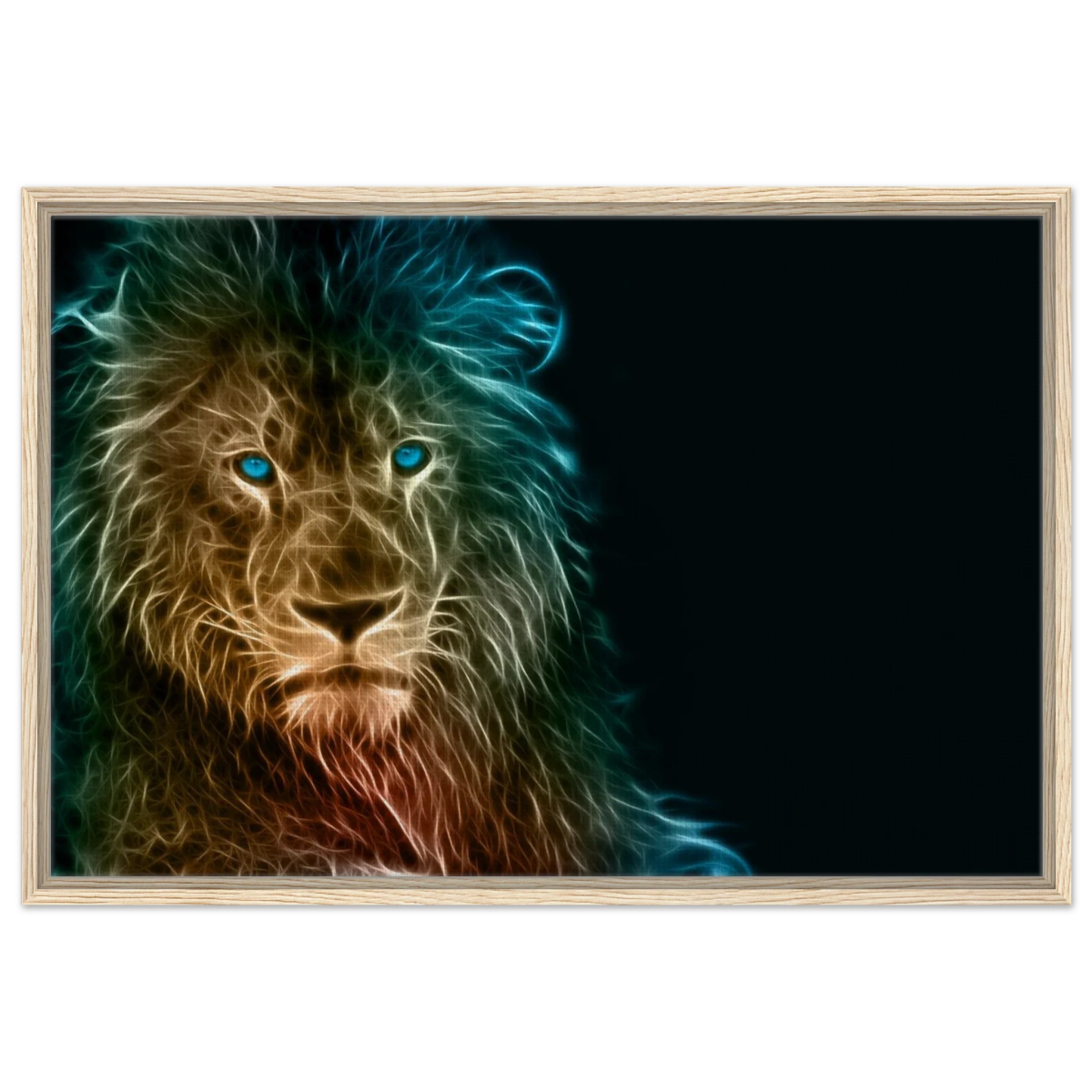 Neon Majesty – Abstract Lion Spirit Wall Art Print - Framed Canvas - 60x90 cm / 24x36″ - Wood frame
