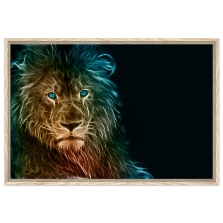 Neon Majesty – Abstract Lion Spirit Wall Art Print - Framed Canvas - 60x90 cm / 24x36″ - Wood frame