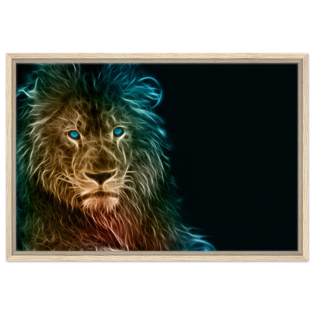 Neon Majesty – Abstract Lion Spirit Wall Art Print - Framed Canvas - 50x75 cm / 20x30″ - Wood frame