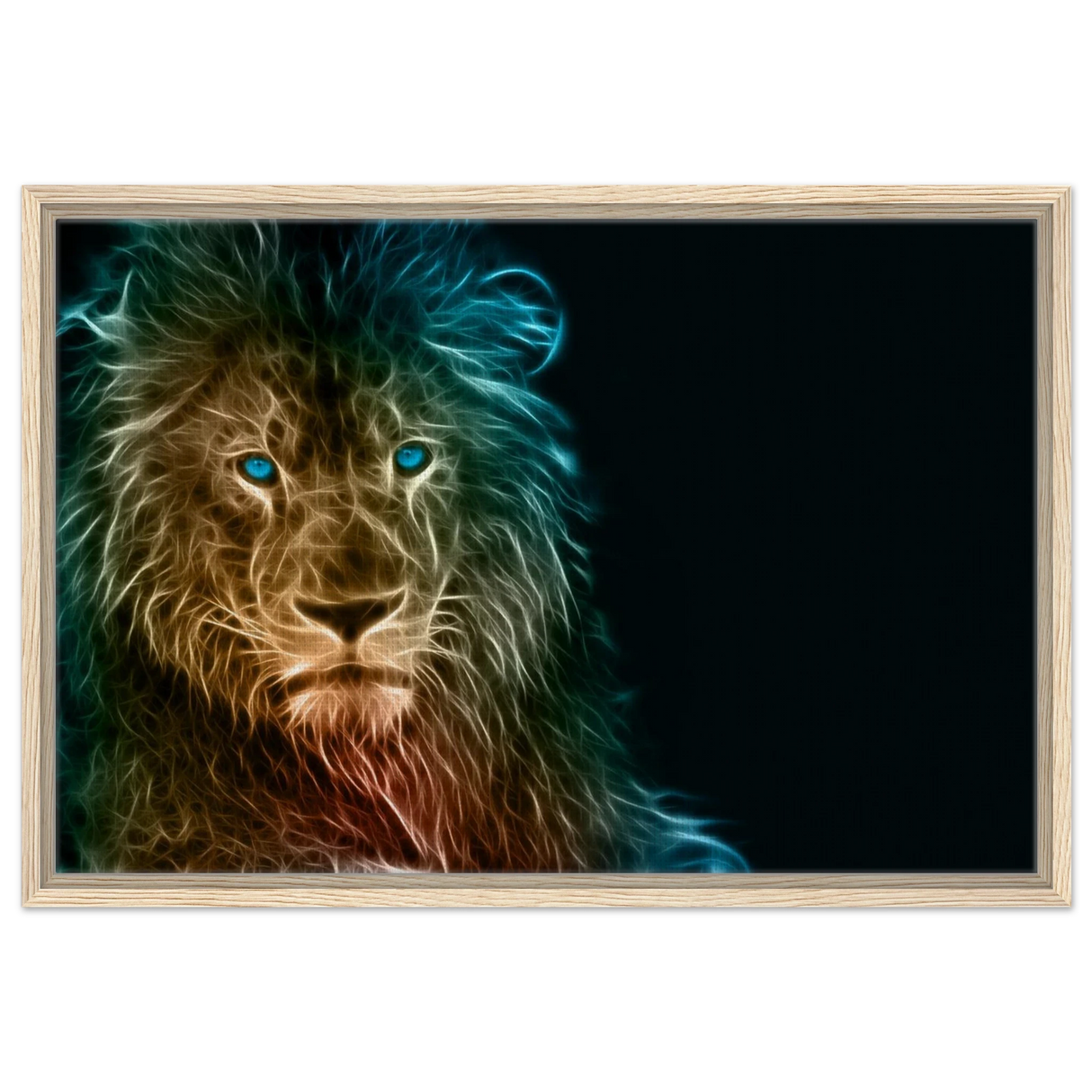 Neon Majesty – Abstract Lion Spirit Wall Art Print - Framed Canvas - 50x75 cm / 20x30″ - Wood frame