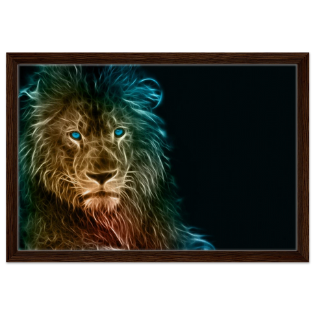 Neon Majesty – Abstract Lion Spirit Wall Art Print - Framed Canvas - 40x60 cm / 16x24″ - Dark wood frame