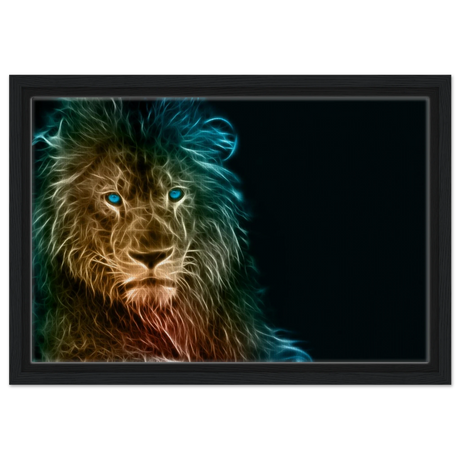Neon Majesty – Abstract Lion Spirit Wall Art Print - Framed Canvas - 30x45 cm / 12x18″ - Black frame