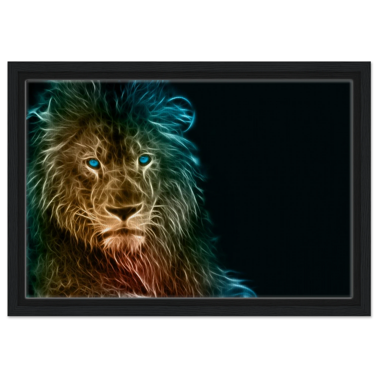 Neon Majesty – Abstract Lion Spirit Wall Art Print - Framed Canvas - 30x45 cm / 12x18″ - Black frame