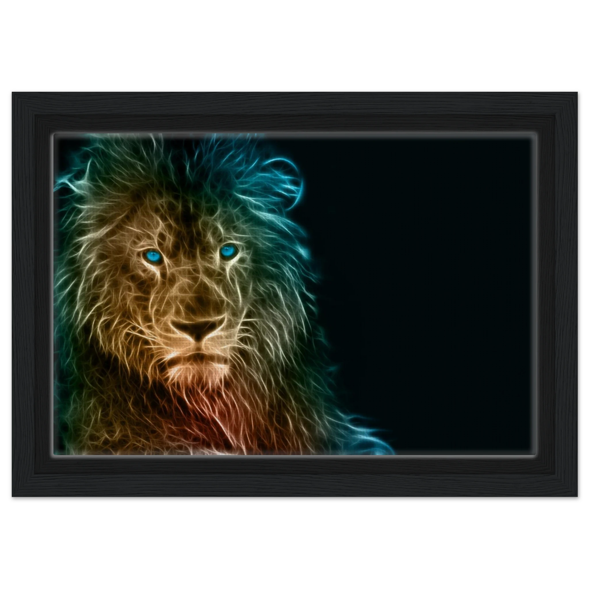 Neon Majesty – Abstract Lion Spirit Wall Art Print - Framed Canvas - 20x30 cm / 8x12″ - Black frame