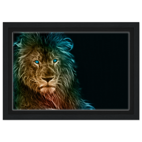 Neon Majesty – Abstract Lion Spirit Wall Art Print - Framed Canvas - 20x30 cm / 8x12″ - Black frame