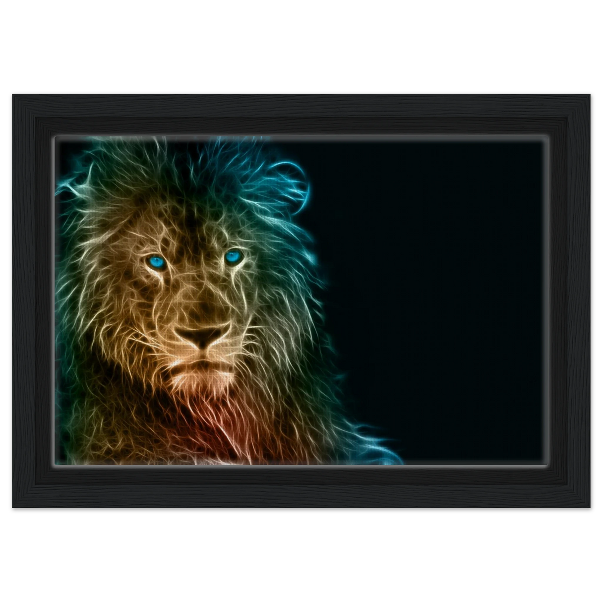 Neon Majesty – Abstract Lion Spirit Wall Art Print - Framed Canvas - 20x30 cm / 8x12″ - Black frame