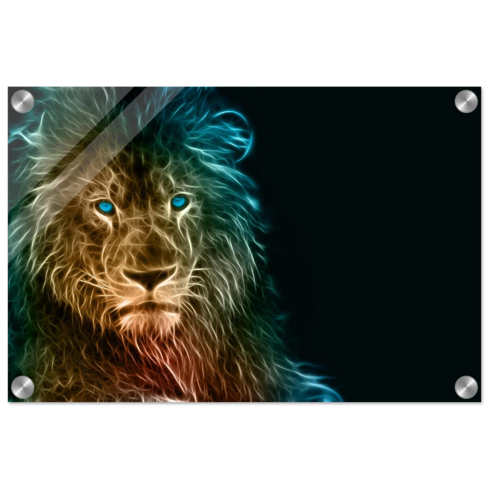 Neon Majesty – Abstract Lion Spirit Wall Art Print - Acrylic Print - 30x45 cm / 12x18″ -
