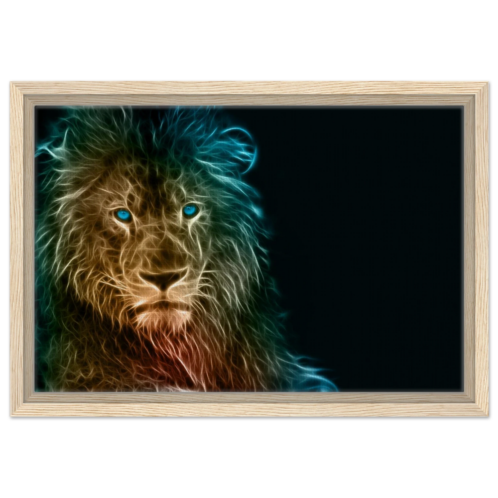 Neon Majesty – Abstract Lion Spirit Wall Art Print - Framed Canvas - 30x45 cm / 12x18″ - Wood frame
