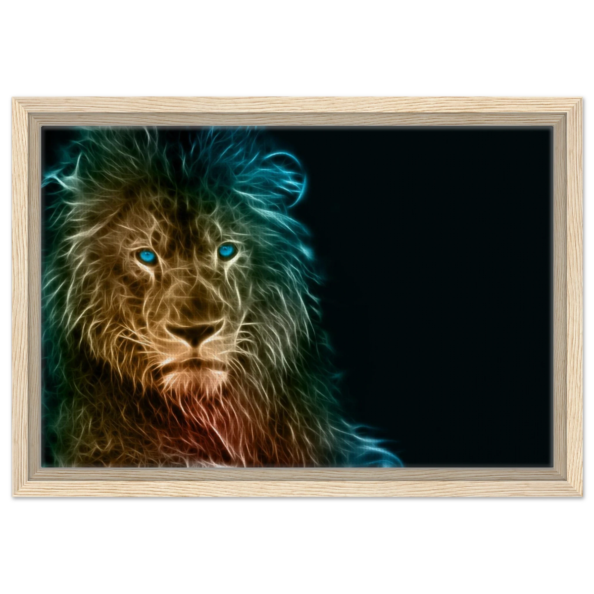 Neon Majesty – Abstract Lion Spirit Wall Art Print - Framed Canvas - 30x45 cm / 12x18″ - Wood frame