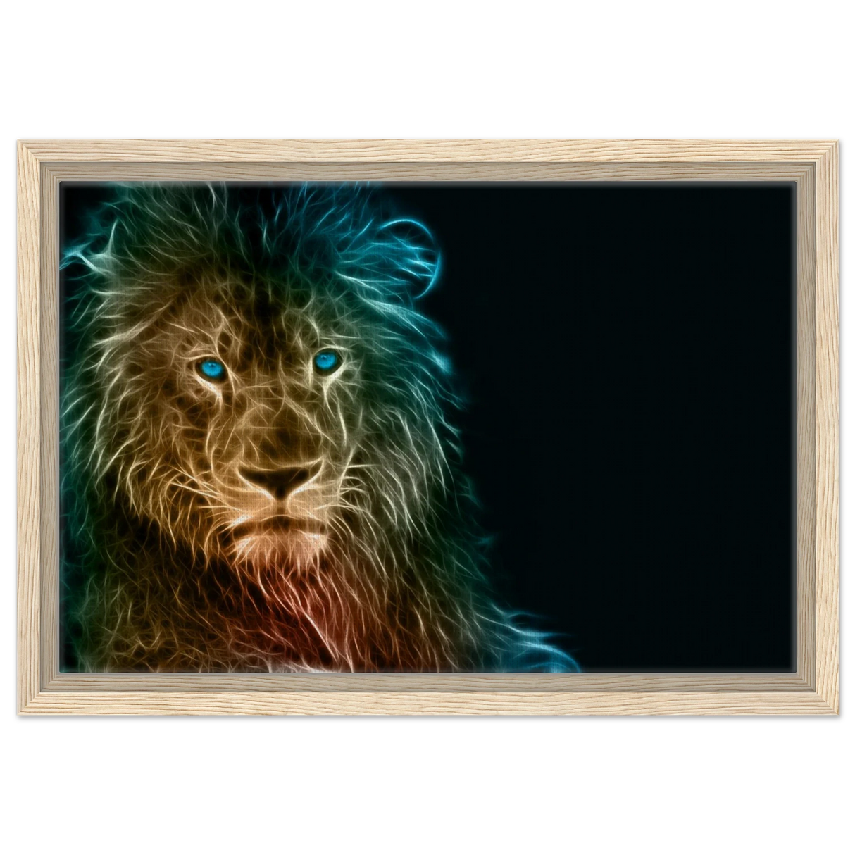 Neon Majesty – Abstract Lion Spirit Wall Art Print - Framed Canvas - 30x45 cm / 12x18″ - Wood frame