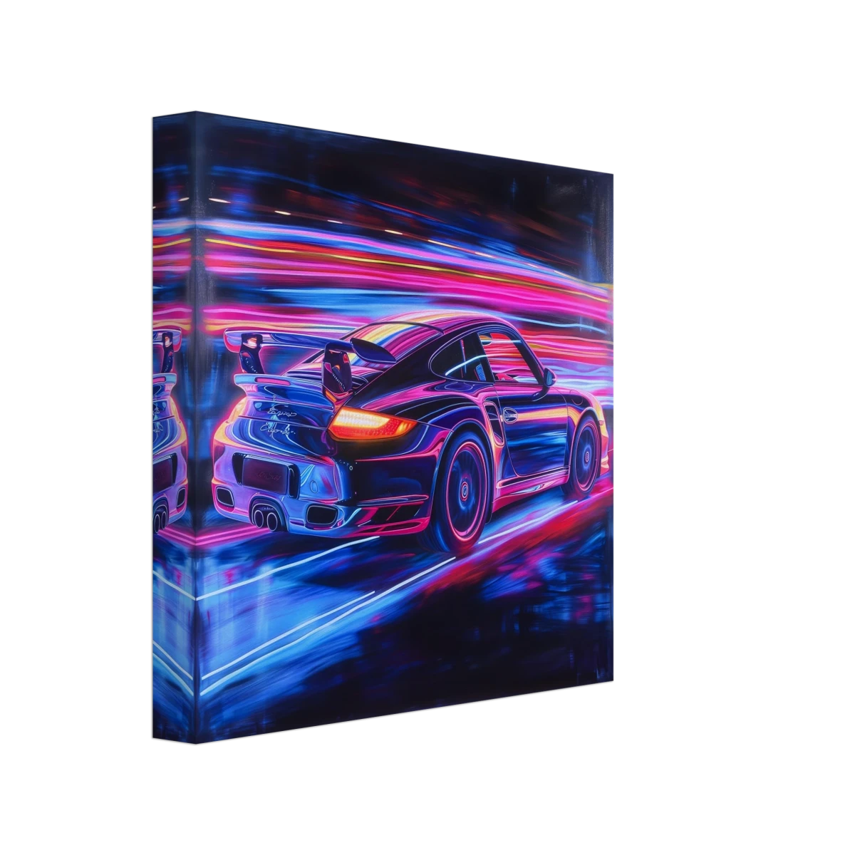 “Neon Velocity” – Futuristic Porsche in Motion Wall Art - Canvas - 20x20 cm / 8x8″ -