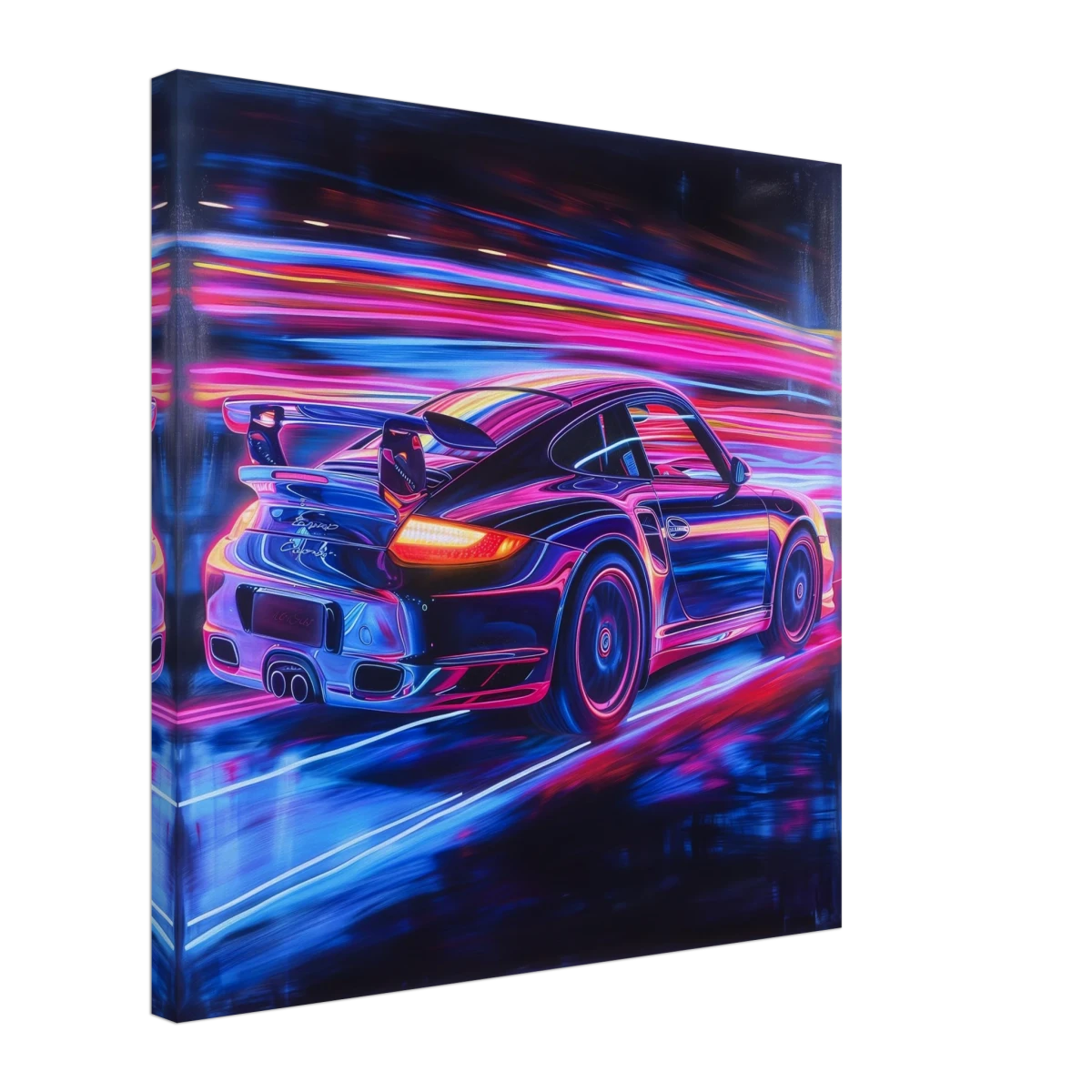 “Neon Velocity” – Futuristic Porsche in Motion Wall Art - Canvas - 50x50 cm / 20x20″ -