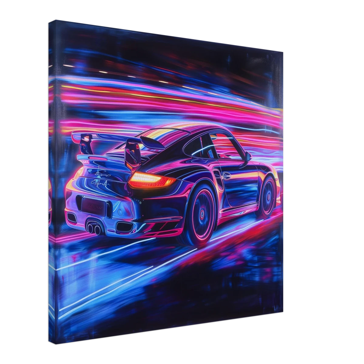 “Neon Velocity” – Futuristic Porsche in Motion Wall Art - Canvas - 60x60 cm / 24x24″ -