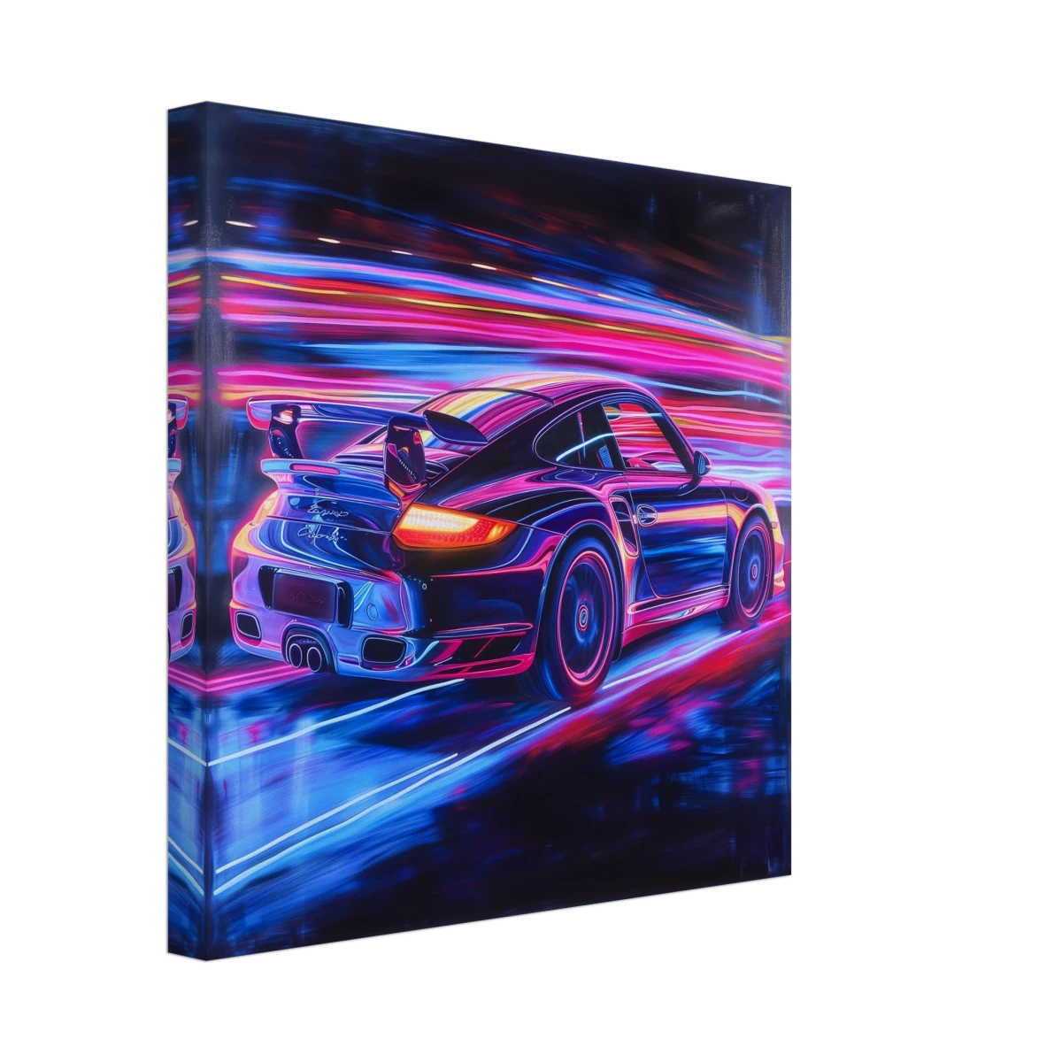 “Neon Velocity” – Futuristic Porsche in Motion Wall Art - Canvas - 30x30 cm / 12x12″ -
