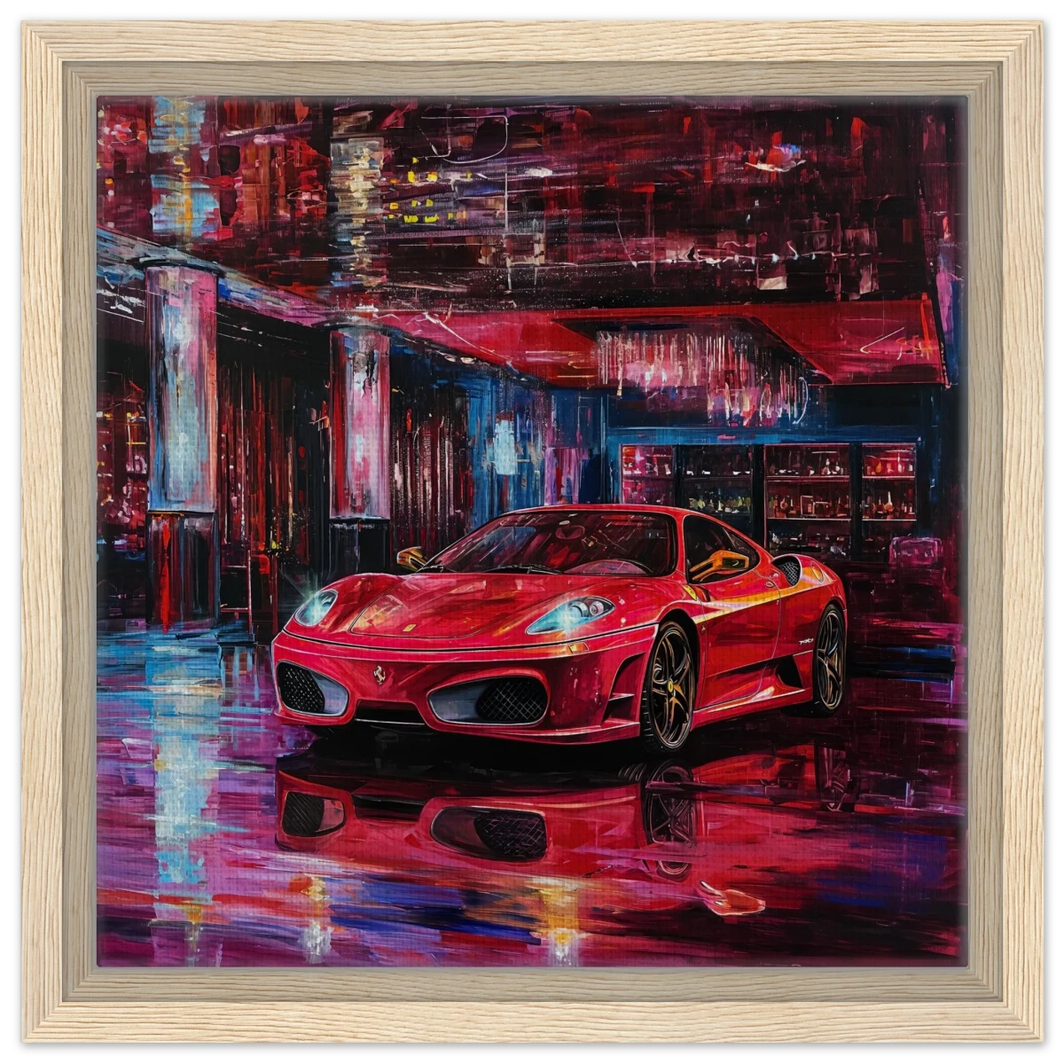 Neon Velocity – The Art of Speed & Luxury | Wall art print - Framed Canvas - 30x30 cm / 12x12″ - Wood frame