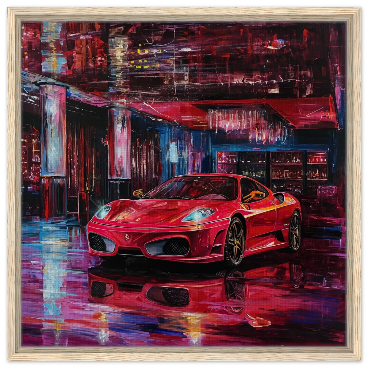 Neon Velocity – The Art of Speed & Luxury | Wall art print - Framed Canvas - 60x60 cm / 24x24″ - Wood frame