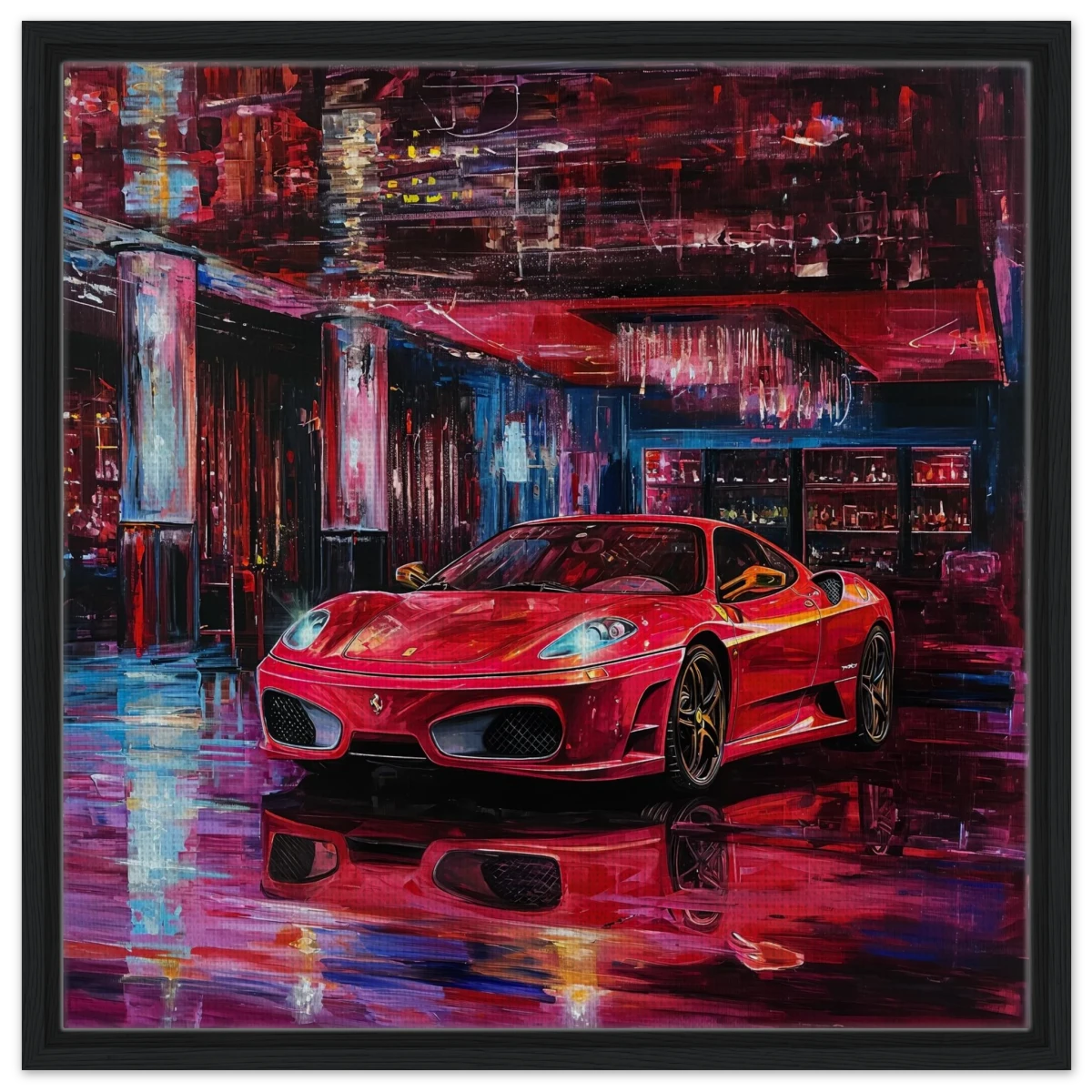 Neon Velocity – The Art of Speed & Luxury | Wall art print - Framed Canvas - 60x60 cm / 24x24″ - Black frame