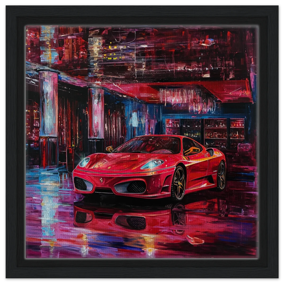 Neon Velocity – The Art of Speed & Luxury | Wall art print - Framed Canvas - 30x30 cm / 12x12″ - Black frame
