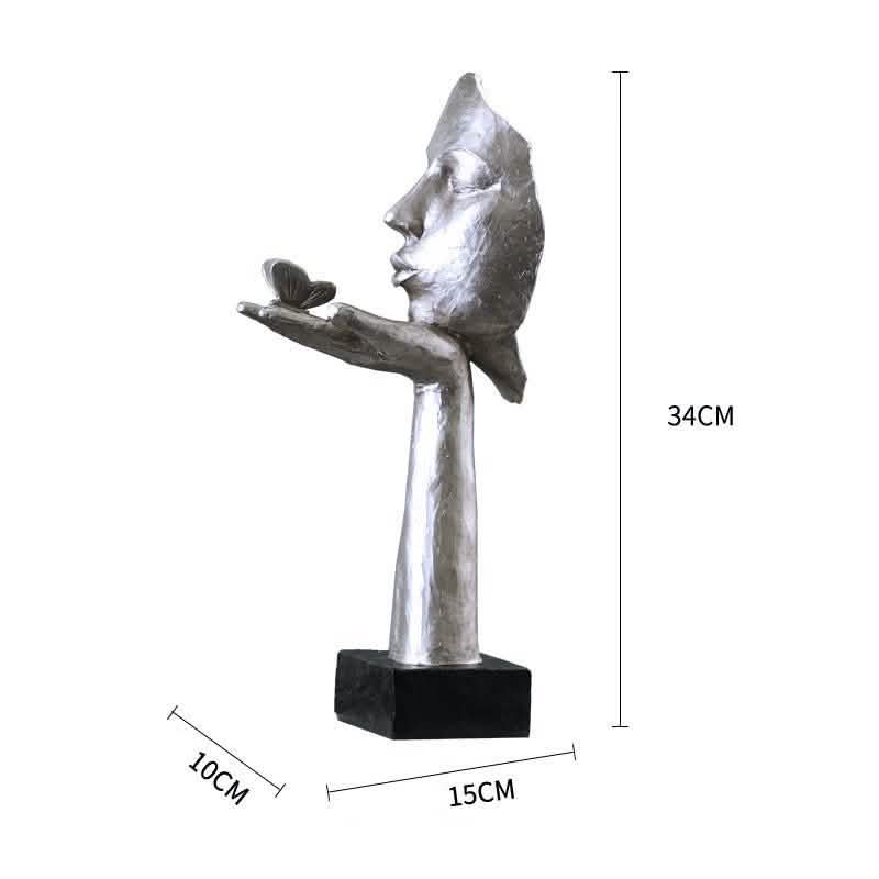 Nordic Butterfly Face Mask Sculpture – Modern Art Décor - Vintage silver -