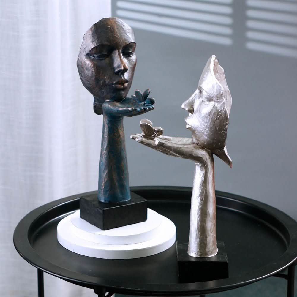 Nordic Butterfly Face Mask Sculpture – Modern Art Décor - Vintage gold -