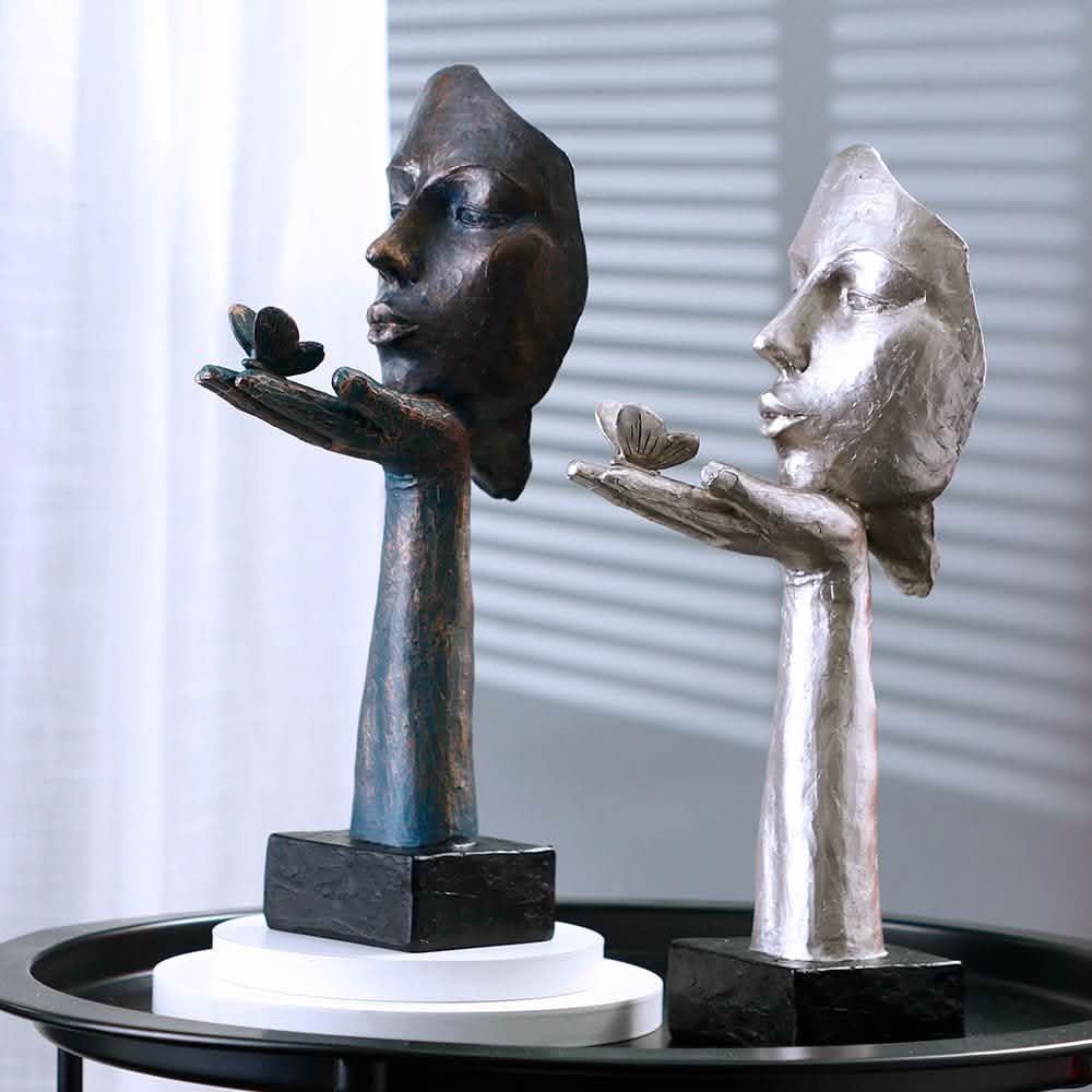 Nordic Butterfly Face Mask Sculpture – Modern Art Décor - Vintage gold -