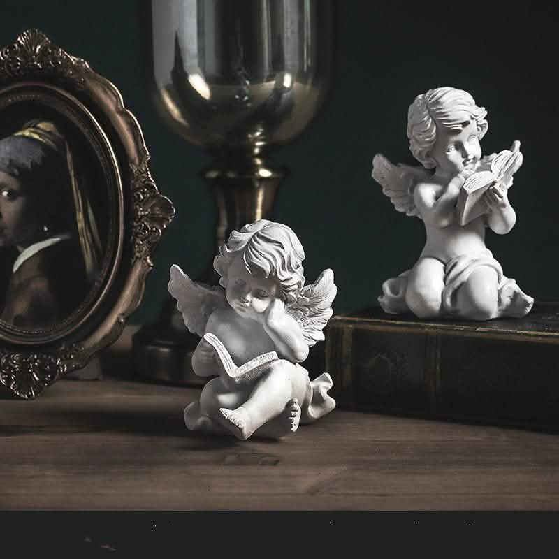 Nordic creative character angel plaster sculpture - QA pair - Reading angel -