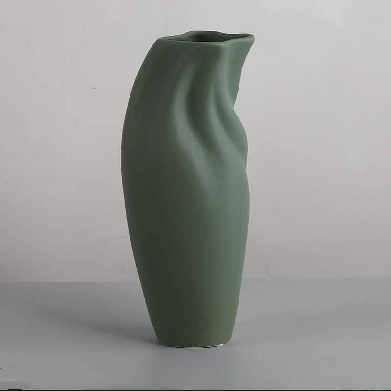 Nordic Morandi Ceramic Vase – Minimalist Decorative Vases for Modern Home - Green Wave Vase -