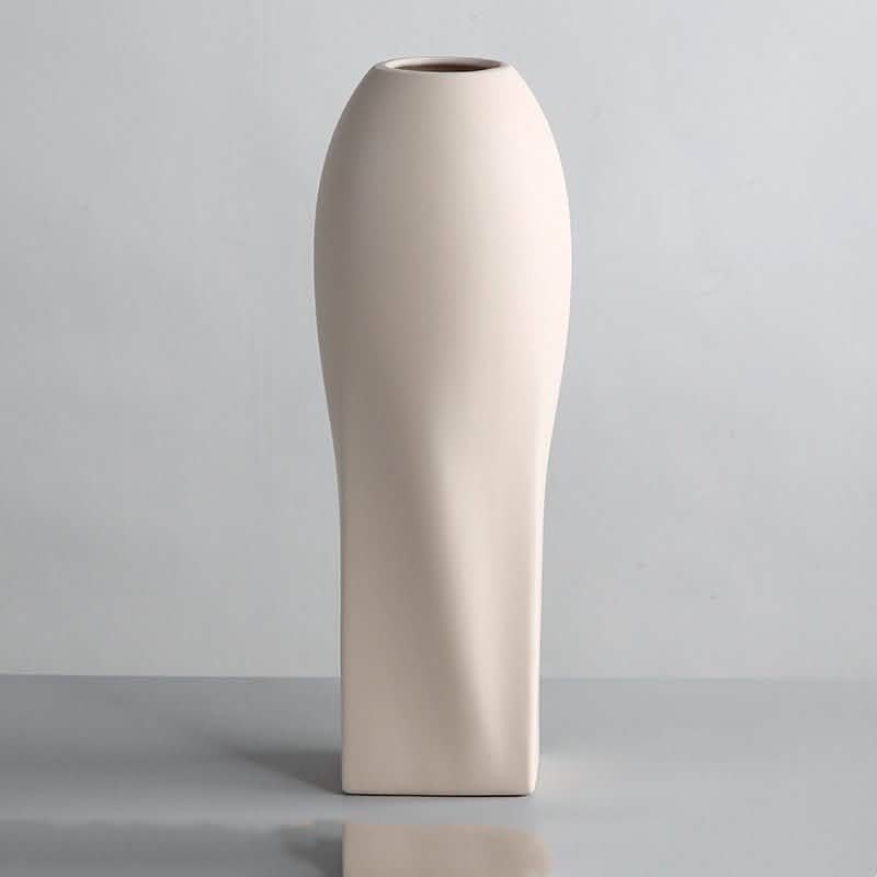 Nordic Morandi Ceramic Vase – Minimalist Decorative Vases for Modern Home - Beige Tall Cylinder Vase -