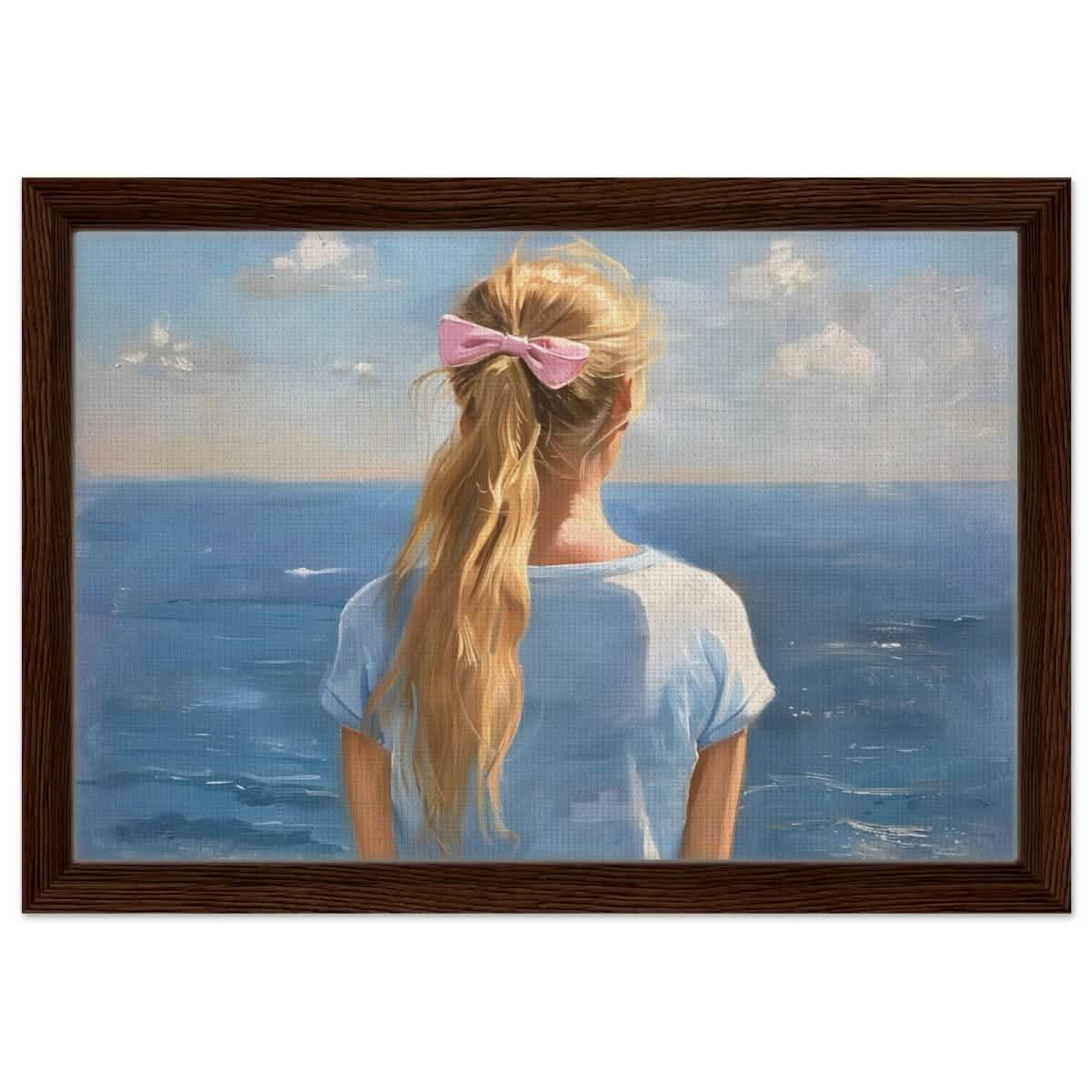 Ocean Reverie: A Journey into Serenity and Reflection | Contemporary Realism | wall art print - Framed Canvas - 30x45 cm / 12x18″ - Dark wood frame