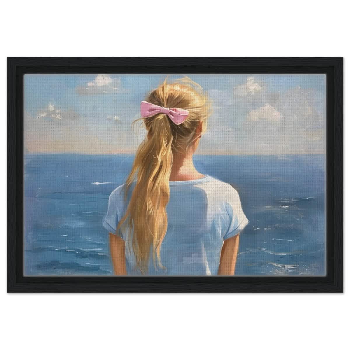 Ocean Reverie: A Journey into Serenity and Reflection | Contemporary Realism | wall art print - Framed Canvas - 30x45 cm / 12x18″ - Black frame