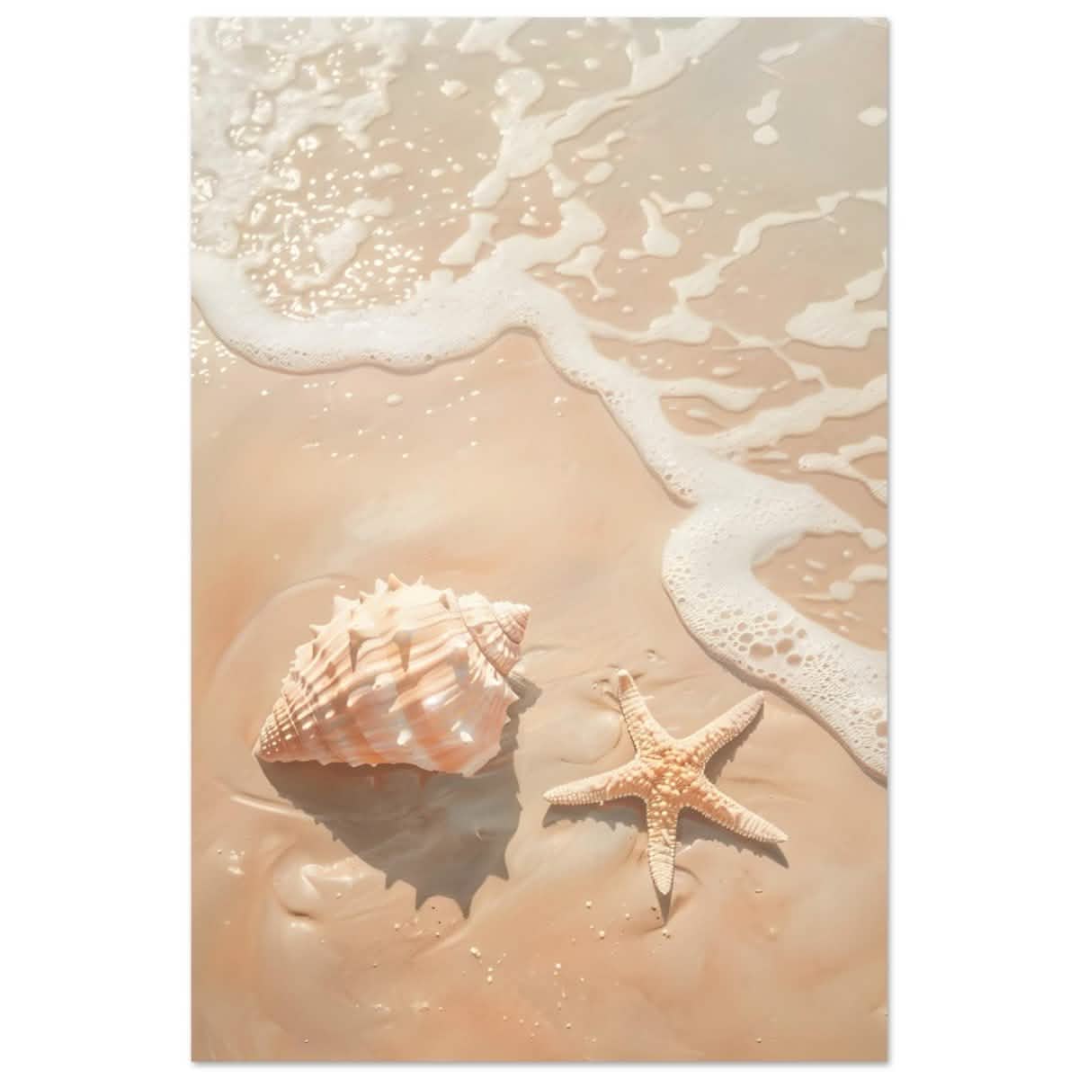 Ocean’s Whisper – Seashells and Serenity | Minimalist Coastal Art - 40x60 cm / 16x24″ - Aluminum Print -