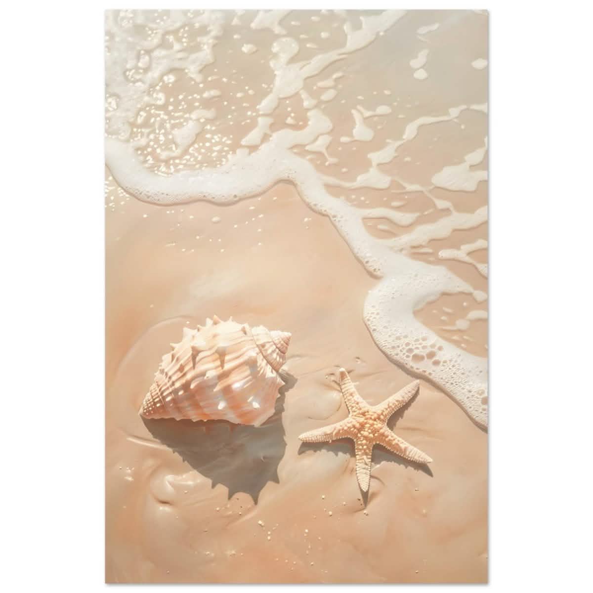 Ocean’s Whisper – Seashells and Serenity | Minimalist Coastal Art - 30x45 cm / 12x18″ - Aluminum Print -