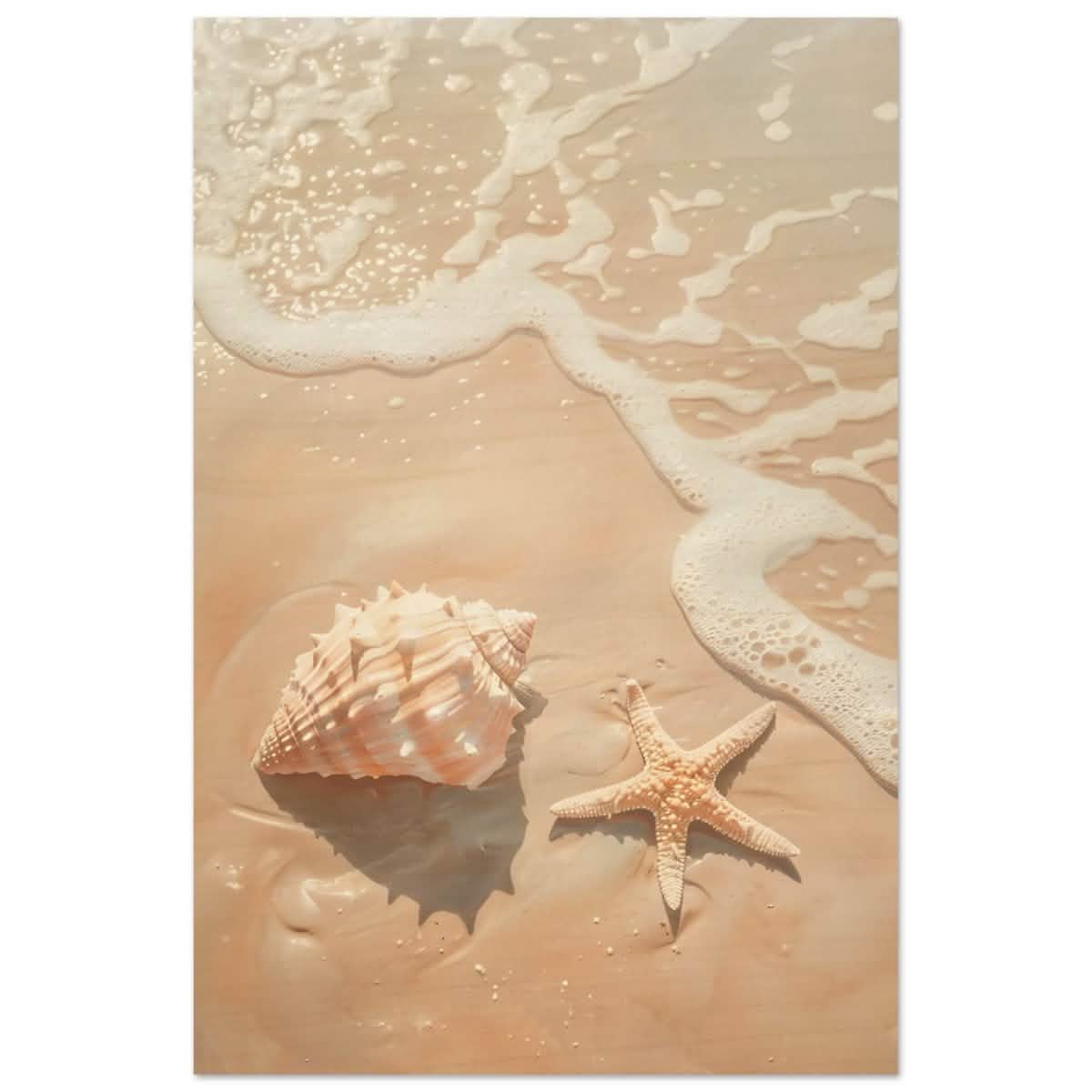 Ocean’s Whisper – Seashells and Serenity | Minimalist Coastal Art - 30x45 cm / 12x18″ - Wood Prints -