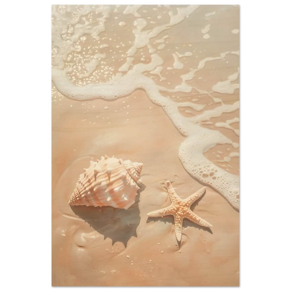 Ocean’s Whisper – Seashells and Serenity | Minimalist Coastal Art - 60x90 cm / 24x36″ - Wood Prints -