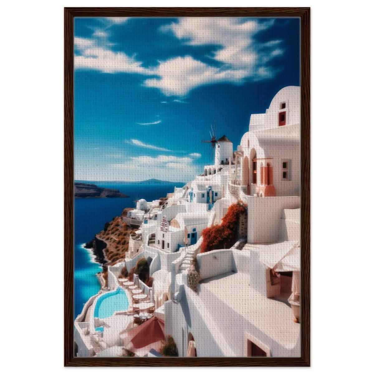 Oia, Santorini, Greece | Da Vinci City & Scenic Views wall art Print - Framed Canvas - 60x90 cm / 24x36″ - Dark wood frame