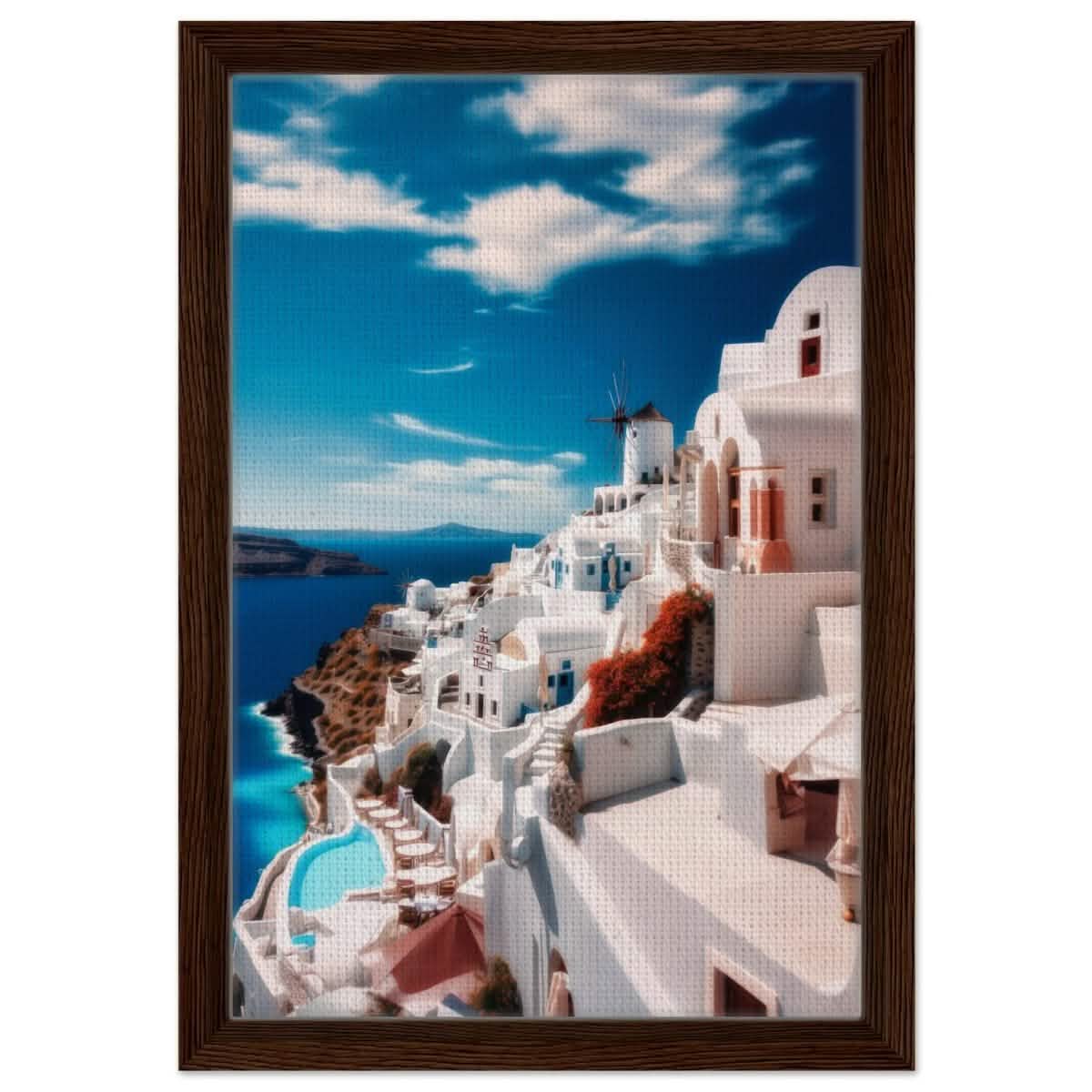 Oia, Santorini, Greece | Da Vinci City & Scenic Views wall art Print - Framed Canvas - 30x45 cm / 12x18″ - Dark wood frame
