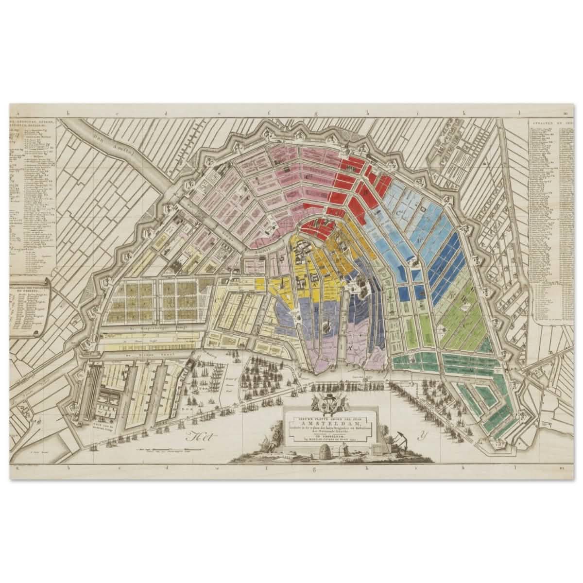 Old Map Amsterdam Distribution Of National Guard Large | Wall art Print - 60x90 cm / 24x36″ - Wood Prints -