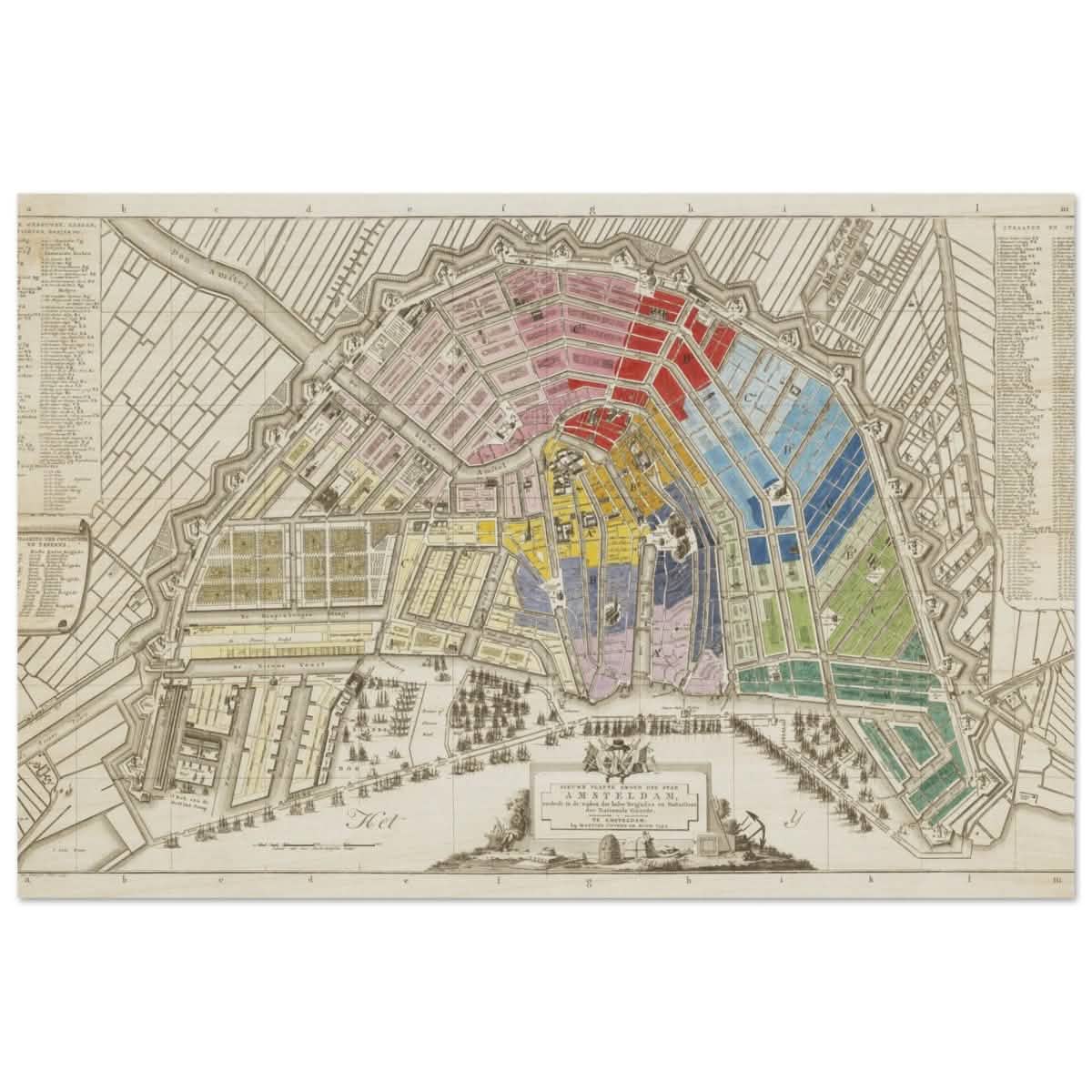 Old Map Amsterdam Distribution Of National Guard Large | Wall art Print - 30x45 cm / 12x18″ - Wood Prints -