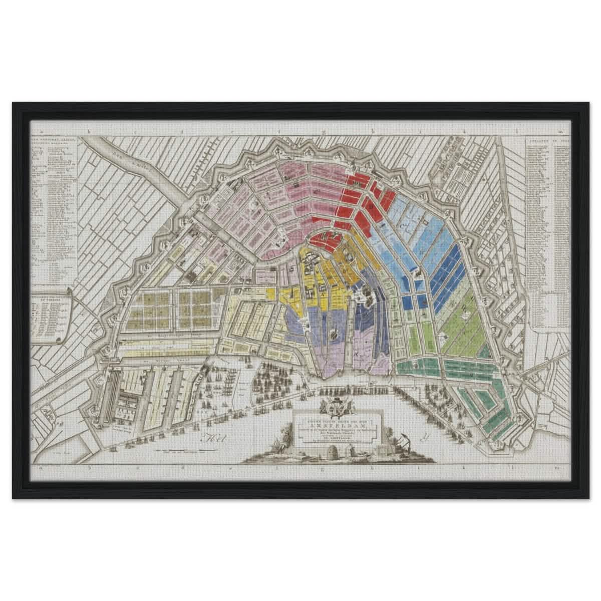 Old Map Amsterdam Distribution Of National Guard Large | Wall art Print - 50x75 cm / 20x30″ - Framed Canvas - Black frame
