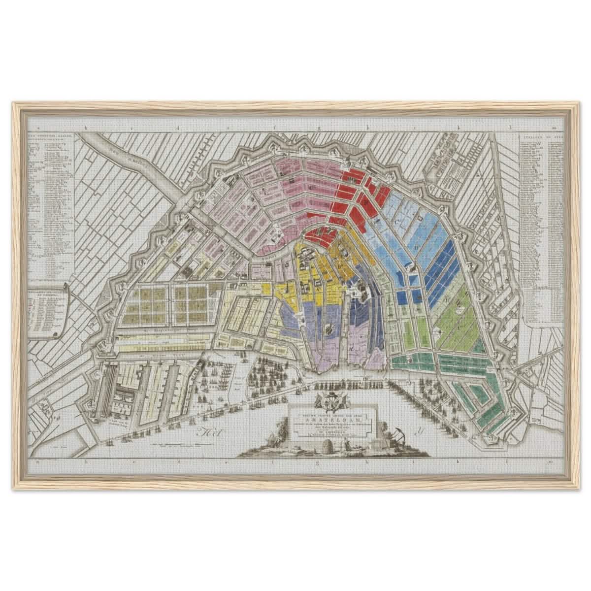 Old Map Amsterdam Distribution Of National Guard Large | Wall art Print - 60x90 cm / 24x36″ - Framed Canvas - Wood frame