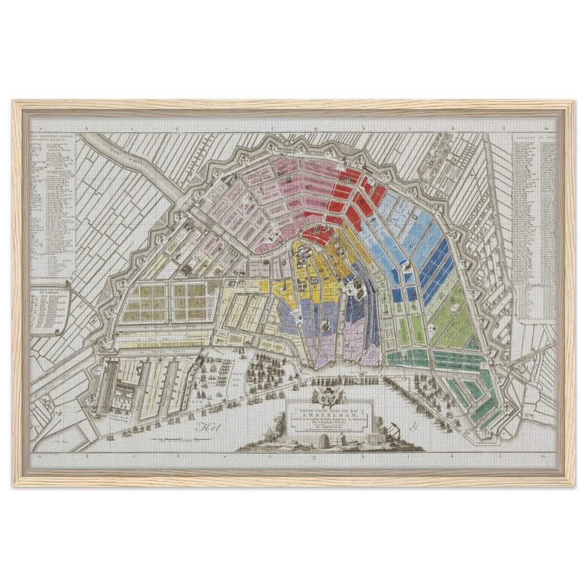 Old Map Amsterdam Distribution Of National Guard Large | Wall art Print - 50x75 cm / 20x30″ - Framed Canvas - Wood frame