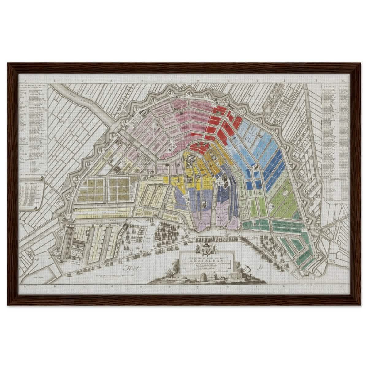 Old Map Amsterdam Distribution Of National Guard Large | Wall art Print - 50x75 cm / 20x30″ - Framed Canvas - Dark wood frame