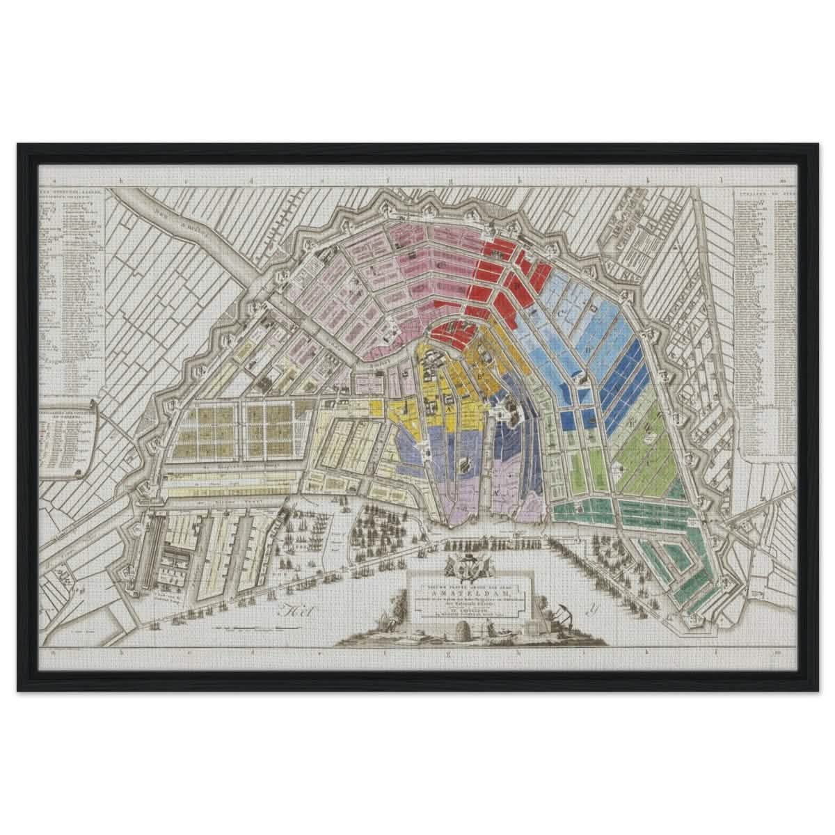 Old Map Amsterdam Distribution Of National Guard Large | Wall art Print - 60x90 cm / 24x36″ - Framed Canvas - Black frame