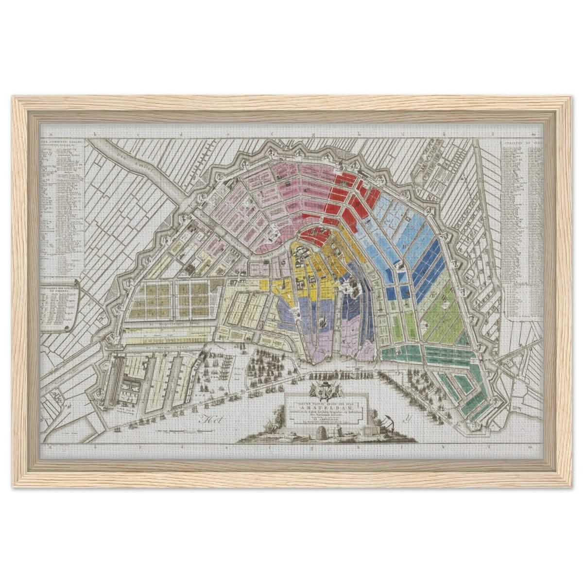 Old Map Amsterdam Distribution Of National Guard Large | Wall art Print - 30x45 cm / 12x18″ - Framed Canvas - Wood frame
